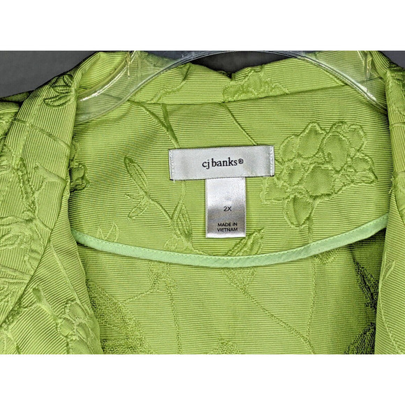 CJ Banks Blazer Jacket 2X Lime Green Embroidered Floral Open Front - Picture 5 of 8
